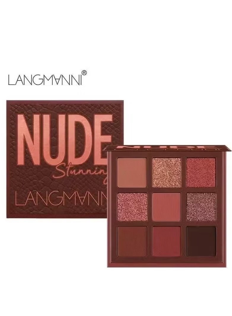 LANGMANNI 9 Color Pink Nude Light Warm Color Eyeshadow Palette Makeup, Glitter Matte Natural Neutral Colorful Eyeshadow Waterproof Long Lasting Natural Mixing Pigment Makeup - Image 1