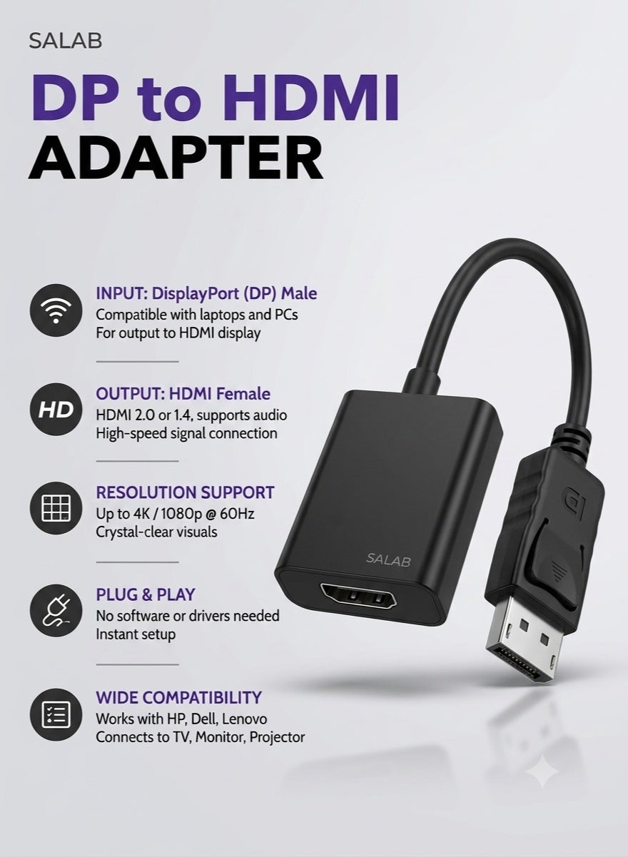 سلاب Salab Dp Displayport Male To Hdmi Female Cable Converter Adapter displayport