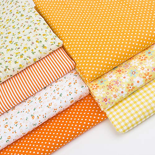 Antetek 7Pcs 20" x 20" Cotton Fabric DIY Making Supplies Quilting Patchwork Fabric Fat Quarter Bundles DIY for Quilting Cotton Patchwork Cushions (Orange, 20" x 20") - Image 2