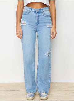 trendyol Light Blue Ripped High Waist Wide Leg Jeans TWOAW23JE00140  - Image 5