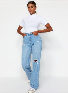 trendyol Light Blue Ripped High Waist Wide Leg Jeans TWOAW23JE00140  - Image 1