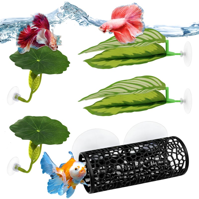 EQUNROY 5PCS Betta Hammock & Fish Toys Set, Soft Aquarium Plants & Black Tunnel Hideout for Betta Fish Tank, Safe Decor with Suction Cups for Shrimp, SmallFish - Image 1