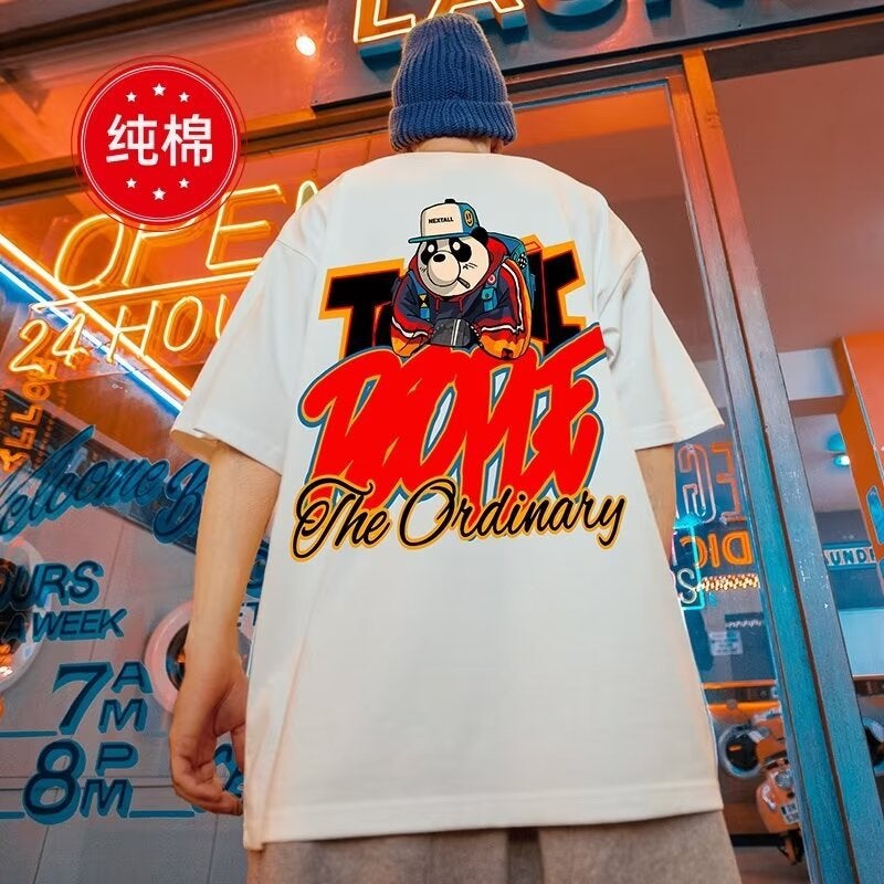 Plus-Size Trendy American-Style Simple Cotton T-Shirt for Men with Trendy Print Summer 150kg Short-Sleeve Youth Top - Image 1