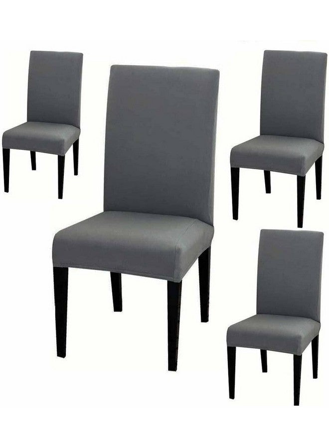BRIDA Stretchable Polyester Floral Printed Dining Chair Slipcover, Set of 4, Plain Grey - Image 1