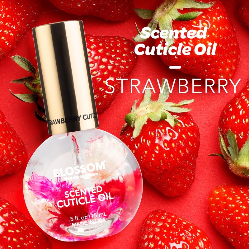 Blossom Cuticle Oil for Nails, Hydrating, Moisturizing, Scented Nail Oil Cuticle Care, Infused with Real Flowers, Made in USA, 0.5 fl. oz, Strawberry - Image 2