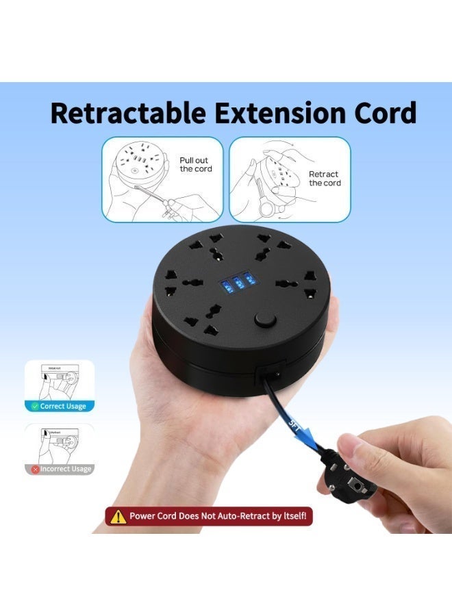 شريط طاقة قابل للسحب - شريط طاقة بخمسة منافذ مع 3 منافذ USB، طوله 6.5 قدم، محطة شحن، حماية من الحمل الزائد، مناسب للمنزل والمكتب وغرفة النوم. - Image 4