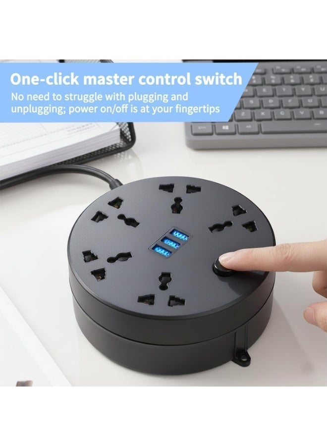 شريط طاقة قابل للسحب - شريط طاقة بخمسة منافذ مع 3 منافذ USB، طوله 6.5 قدم، محطة شحن، حماية من الحمل الزائد، مناسب للمنزل والمكتب وغرفة النوم. - Image 3