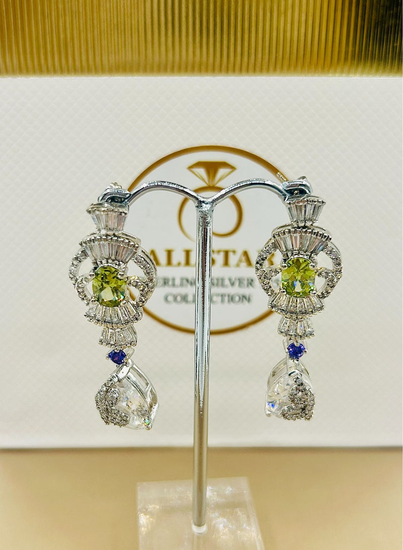 Sterling Silver Earrings with Zircon Stones – 5 cm Long – Elegant Jewelry for Women - Image 1
