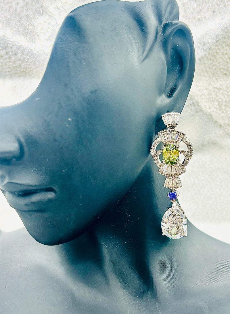 Sterling Silver Earrings with Zircon Stones – 5 cm Long – Elegant Jewelry for Women - Image 2