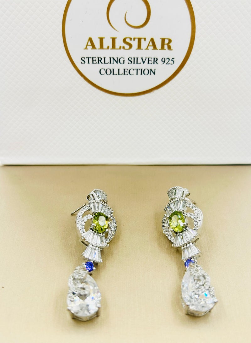 Sterling Silver Earrings with Zircon Stones – 5 cm Long – Elegant Jewelry for Women - Image 3