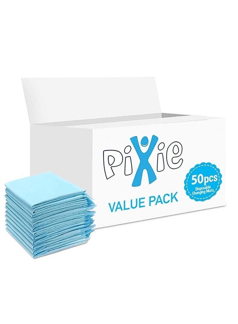 Pixie Disposable Changing Mats, 50 Counts, Soft Waterproof Mat, Portable Leak Proof Changing Mat, New Mom Leak-Proof Under pad, Mattress Table Protector Pad - Image 1