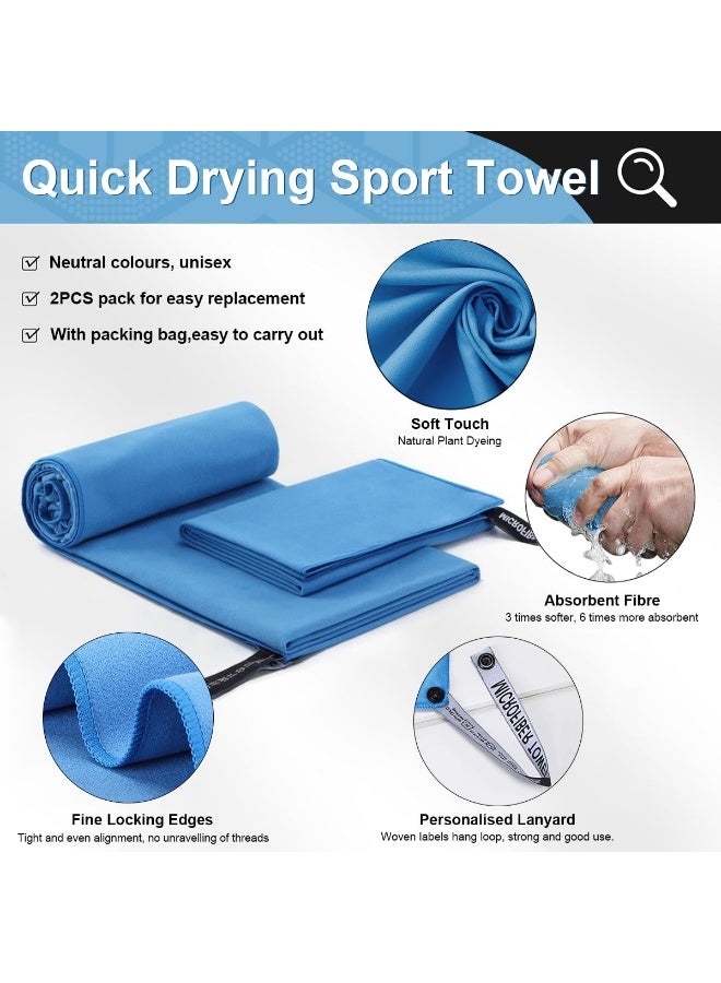Relex Quick Drying Gym Towel Soft Microfiber Lightweight Sport Sweat Towel Perfect Travel Camping Towel Super Absorbent Ultra Compact for Gym Sport Yoga Backpacking Swimming (Blue, 80x40cm+152x76cm) - Image 2