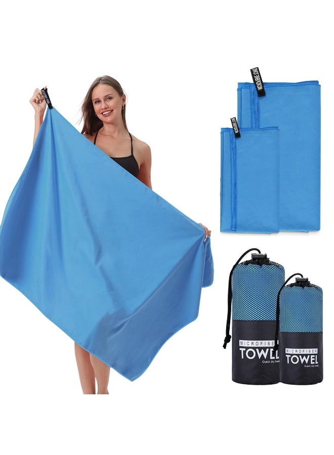 Relex Quick Drying Gym Towel Soft Microfiber Lightweight Sport Sweat Towel Perfect Travel Camping Towel Super Absorbent Ultra Compact for Gym Sport Yoga Backpacking Swimming (Blue, 80x40cm+152x76cm) - Image 1