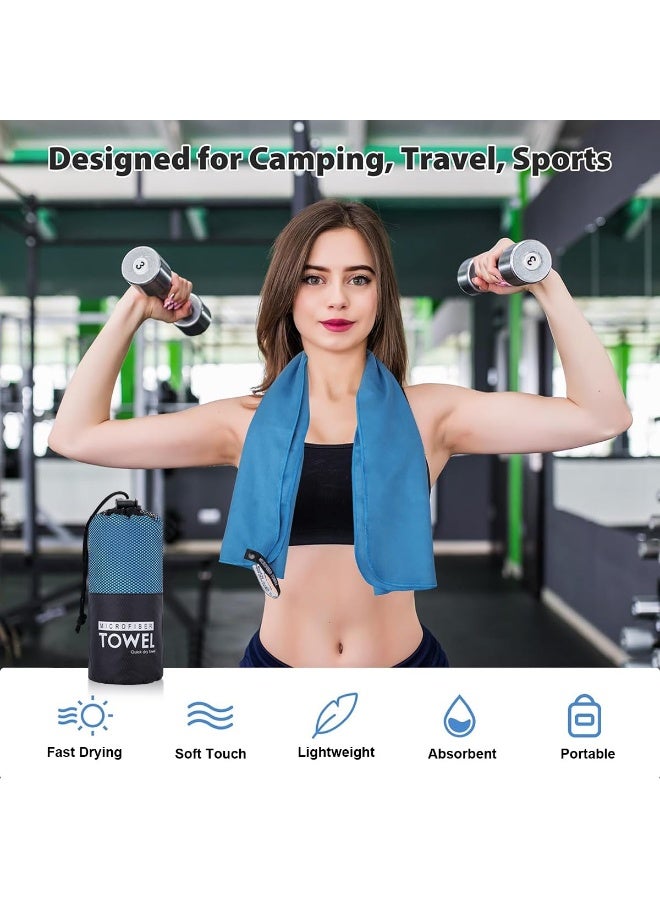 Relex Quick Drying Gym Towel Soft Microfiber Lightweight Sport Sweat Towel Perfect Travel Camping Towel Super Absorbent Ultra Compact for Gym Sport Yoga Backpacking Swimming (Blue, 80x40cm+152x76cm) - Image 3