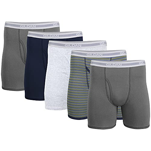 Gildan Men's Underwear Boxer Briefs, Multipack, Charcoal/Navy/Sport Grey/Military Stripe/Charcoal (5-Pack), 2X-Large - Image 1