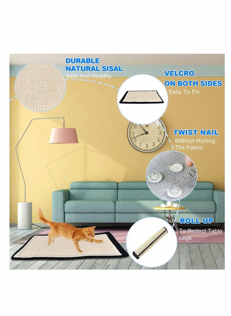 KASTWAVE Cat Scratch Pad 2 Pcs Non Scratch Pads Couch Corner Kitty Scratching Bed Post Tree Ramp Cardboard Replacement, Sisal Thin Scratcher Mat with Velcro Pins Protecting Furniture Sofa Chair Desk Legs - Image 5