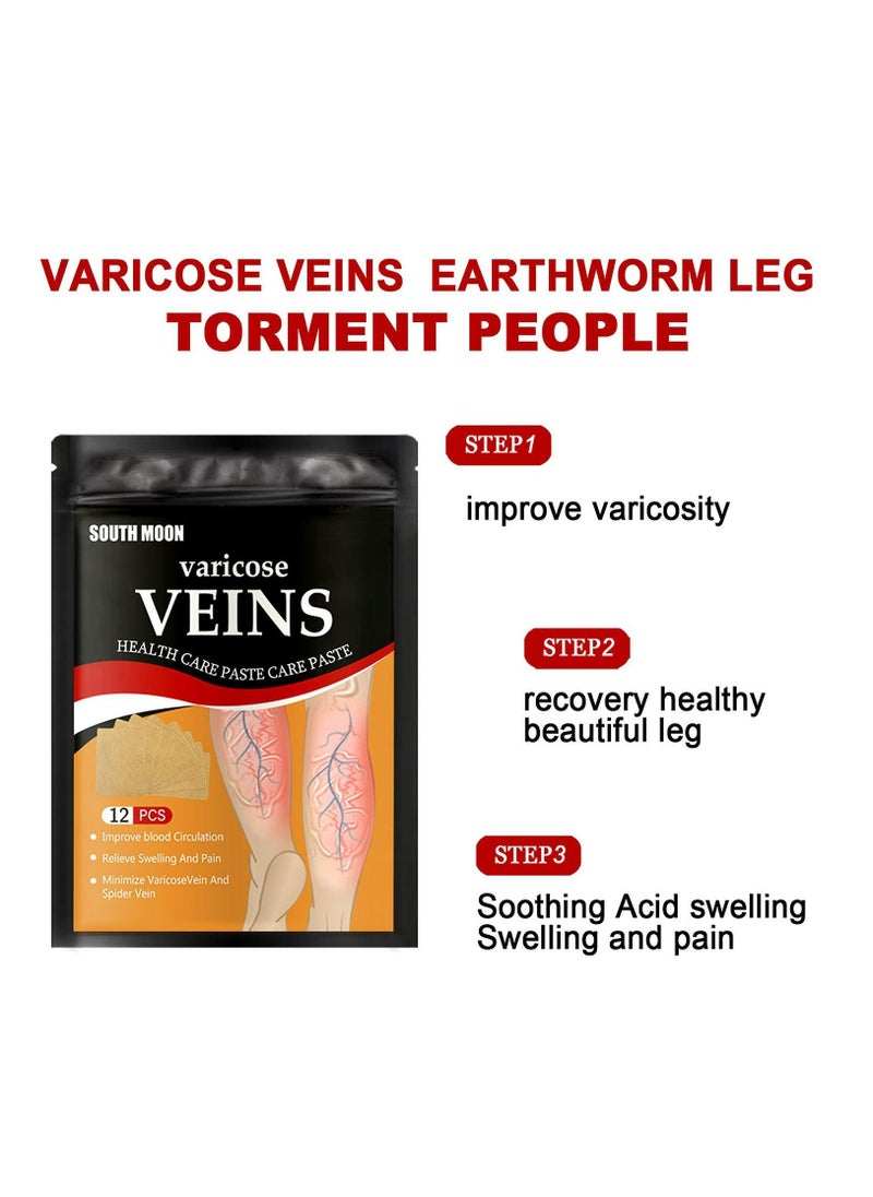 SOUTH MOON - 12 Pieces Varicose Veins Patches Relief Phlebitis Angiitis 100% Natural Ingredients Added Eliminate the Appearance of Varicose Veins Vein Inflammation Treatment For Men & Women - Image 1