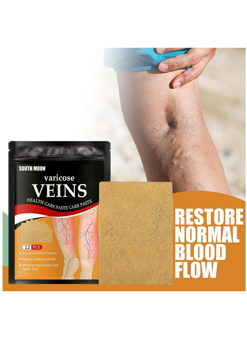 SOUTH MOON - 12 Pieces Varicose Veins Patches Relief Phlebitis Angiitis 100% Natural Ingredients Added Eliminate the Appearance of Varicose Veins Vein Inflammation Treatment For Men & Women - Image 1