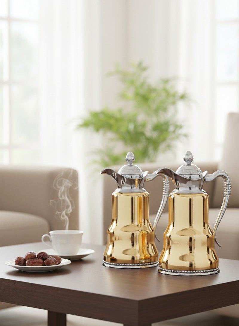 REEM 2-Piece Tea/Coffee Flask Set 0.6L & 0.8L Gold/Silver - Image 1