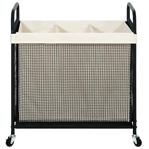 STO STO Laundry Hamper 3 Section, 120L Rolling Laundry Sorter Cart with Removable and Washable Liner Bag, Clothes Hamper with Wheels and Metal Handle for Laundry Room and Bedroom - Image 1