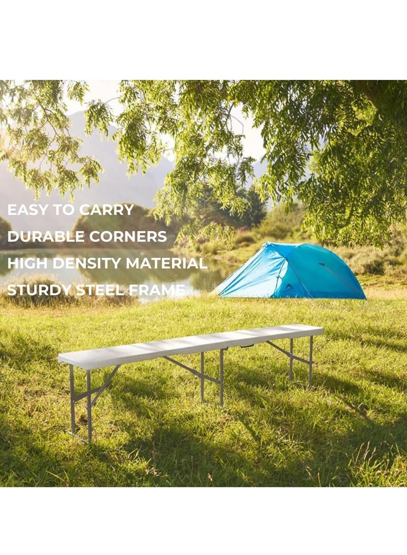 XiuWoo 6 feet Plastic Folding Bench,Portable in/Outdoor Picnic Party Camping Dining Seat, Garden Soccer Multipurpose Entertaining Activities, Rattan Patterned HDPE Tabletop - Image 3