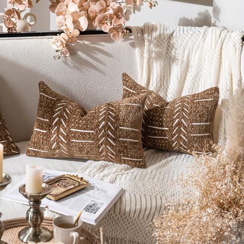 BlissBlush Fall Brown Decorative Lumbar Throw Pillow Covers 12X20, Set of 2, Boho Farmhouse Cushion Cover, Soft Accent Pillowcase for Couch Sofa Bed Living Room Home Décor - Image 4