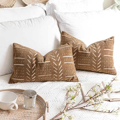 BlissBlush Fall Brown Decorative Lumbar Throw Pillow Covers 12X20, Set of 2, Boho Farmhouse Cushion Cover, Soft Accent Pillowcase for Couch Sofa Bed Living Room Home Décor - Image 1