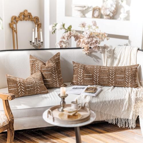 BlissBlush Fall Brown Decorative Lumbar Throw Pillow Covers 12X20, Set of 2, Boho Farmhouse Cushion Cover, Soft Accent Pillowcase for Couch Sofa Bed Living Room Home Décor - Image 5