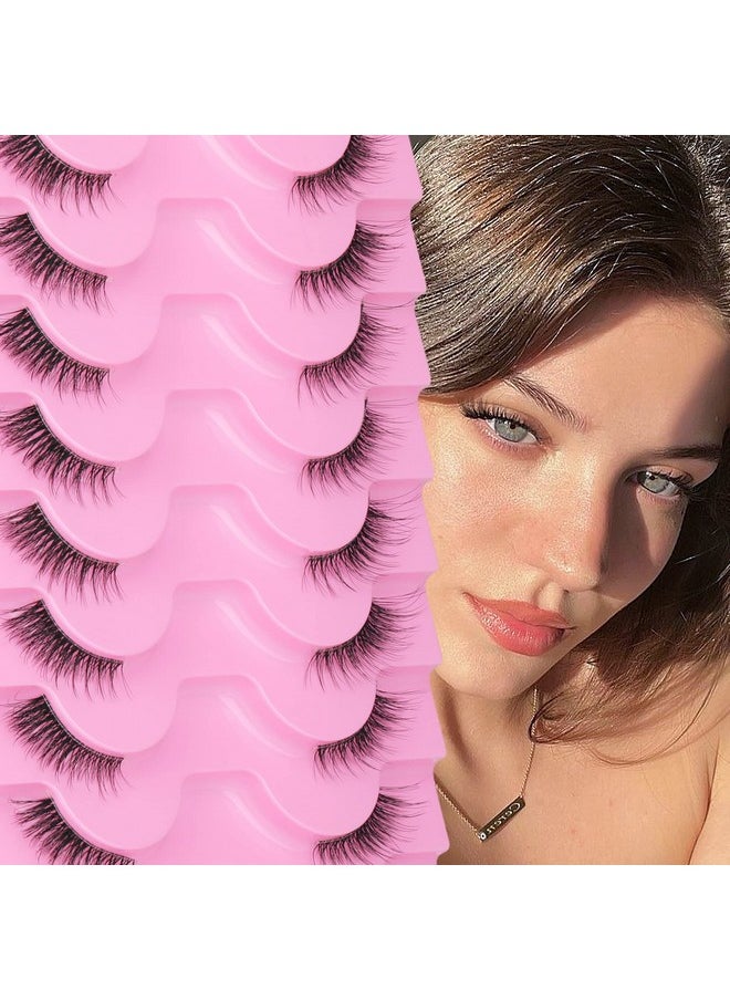 FANXITON Half Lashes Natural Look Wispy Cat Eye Lashes Fluffy 13Mm Clear Band Accent Short False Eyelashes That Look Like Extensions 10 Pairs  - Image 4