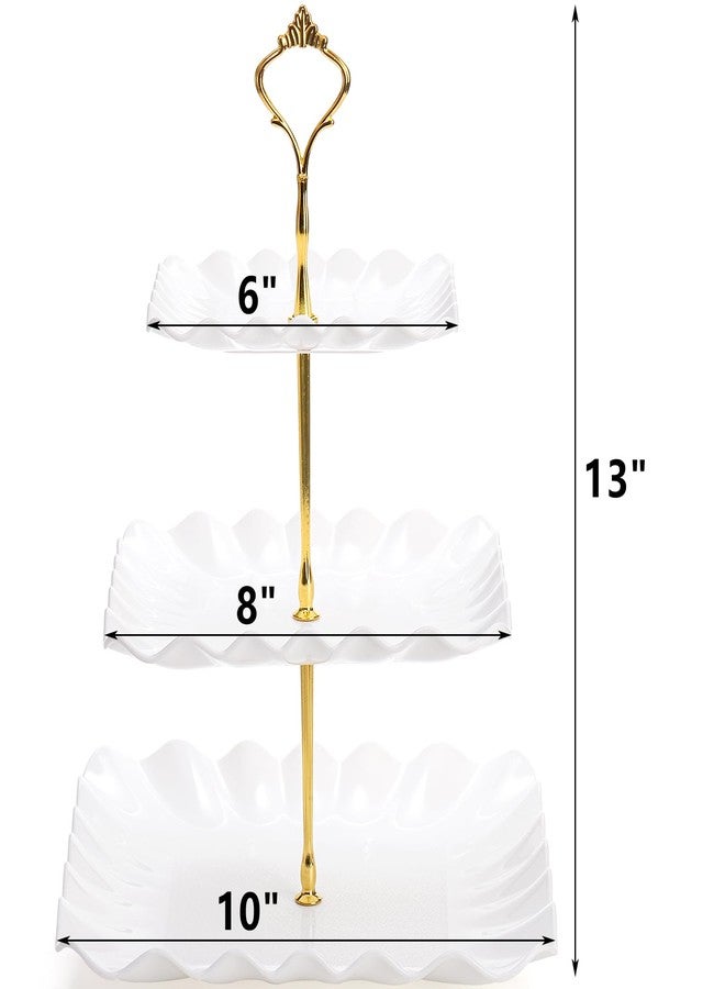 DEAYOU 4 Pack 3 Tier Plastic Cupcake Stand, White Square Dessert Tiered Serving Stand, Cake Pastry Display Tower Tray Platter Holder for Buffet, Cookie, Fruit, Table Decor, Party, Wedding, Birthday - Image 2