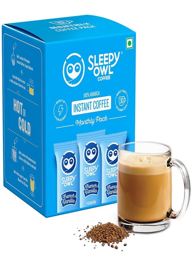 Sleepy Owl French Vanilla Flavour 100% Arabica Coffee Sachets | 60g - Pack of 30 x 2g Instant Coffee Powder Sachets | Travel Friendly - Image 1