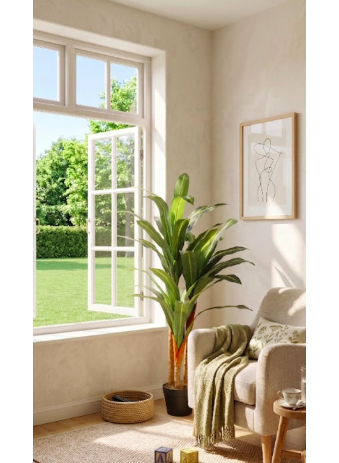 Noon East Dracaena 120cm (3.94ft) Artificial Tree with Pot | Floor Plant with Lifelike Design & Texture - Green | Decorative Indoor Tree for Home, Living Room, Study & Office spaces - Image 2
