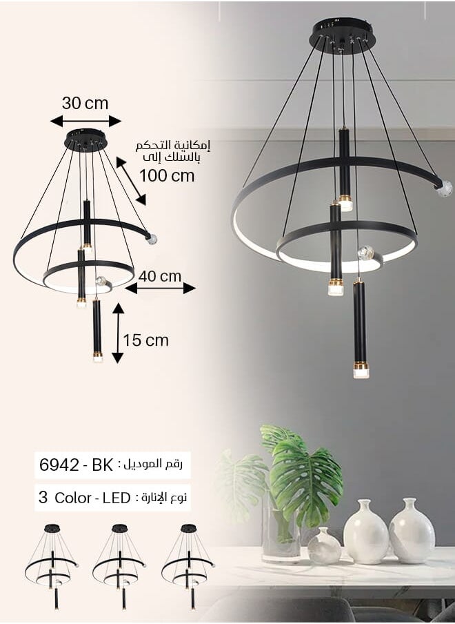 Best Power Modern Acrylic LED Chandelier Light 6942 with 3 Lighting Levels & 100cm Adjustable Length – Elegant Pendant Light for Living Room, Dining Room, Bedroom  - Image 3