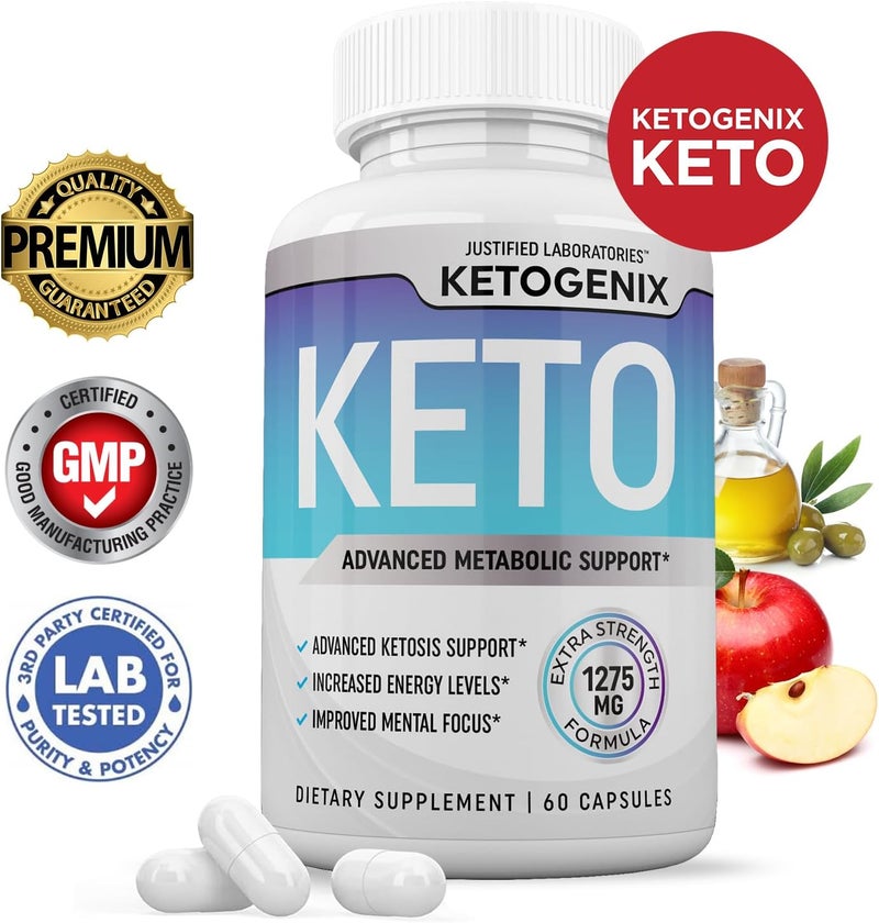 Justified Laboratories 2 Pack Ketogenix Keto Pills 1275MG New  Improved Formula Contains Apple Cider Vinegar Extra Virgin Olive Oil Powder Green Tea Leaf 120 Capsules - Image 2
