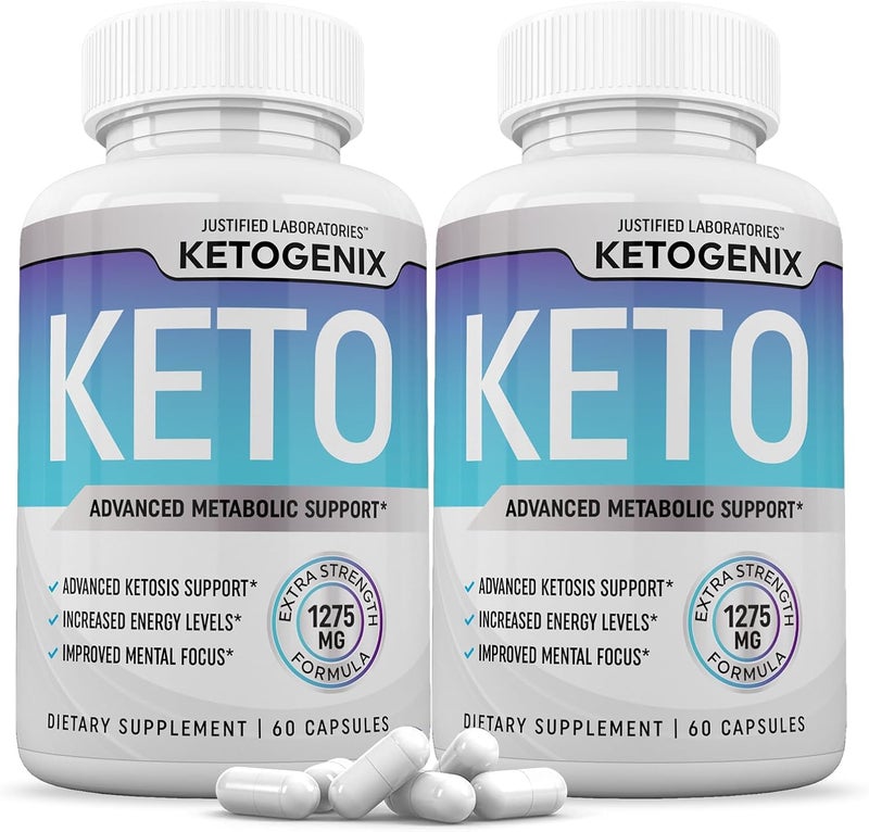 Justified Laboratories 2 Pack Ketogenix Keto Pills 1275MG New  Improved Formula Contains Apple Cider Vinegar Extra Virgin Olive Oil Powder Green Tea Leaf 120 Capsules - Image 1