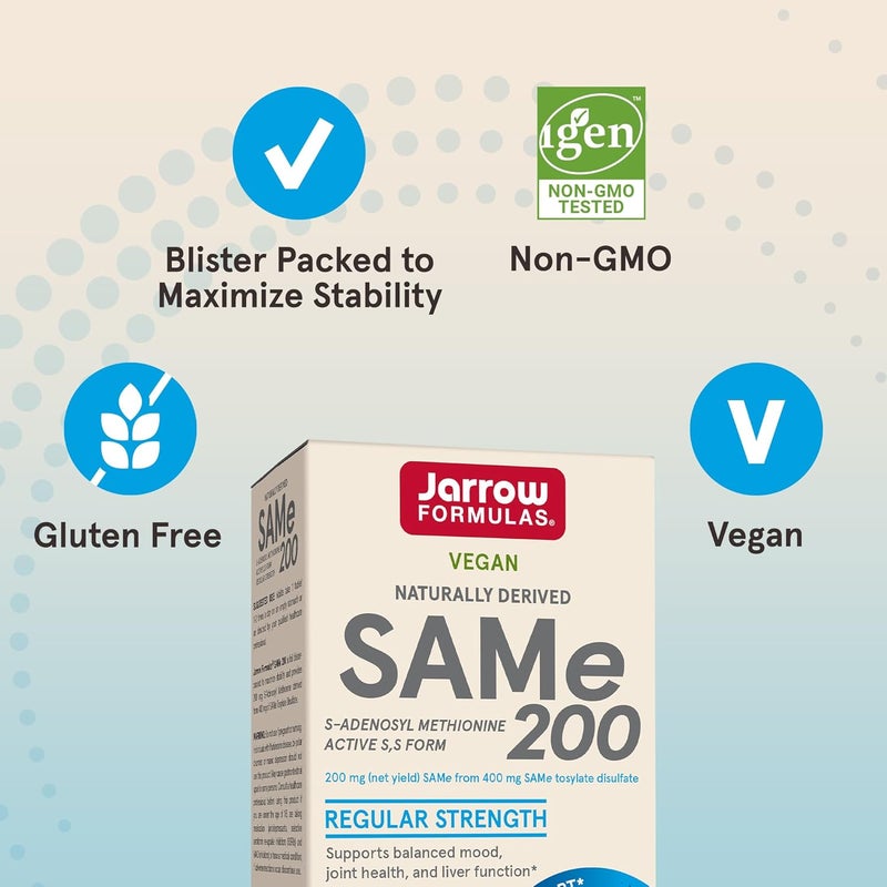 Jarrow Formulas SAMe 200 mg Supports Joint Health Liver Function Brain Metabolism 60 Tablets Up To A 60 Day Supply - Image 5
