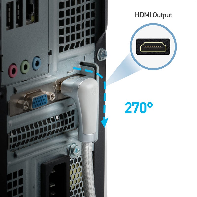 Cable Matters كابل ماذرز 48 جيجابت في الثانية Ultra HD 8K كابل HDMI بزاوية 270 درجة بطول 6.6 قدم مع دعم 8K @120Hz، 4K @240Hz و HDR باللون الرمادي - Image 4