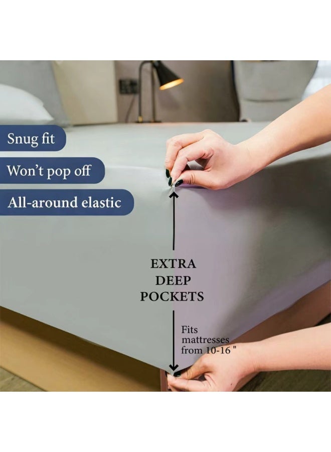 عش الحور طقم ملاءات سرير رمادي من هوورز نيست، 3 قطع، قطن مصري 100%، 600 خيط، مقاس كينج 180 سم × 200 سم، جيب عميق 40 سم، غطاءا وسادة 75 سم × 50 سم، ناعم، يسمح بمرور الهواء - Image 5