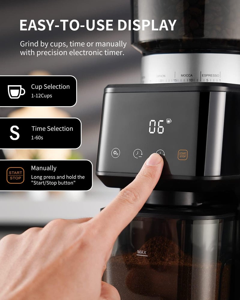 Stainless Steel Electric Cone Grinder with 51 Levels of Fine Grinding and LCD Screen - Image 3