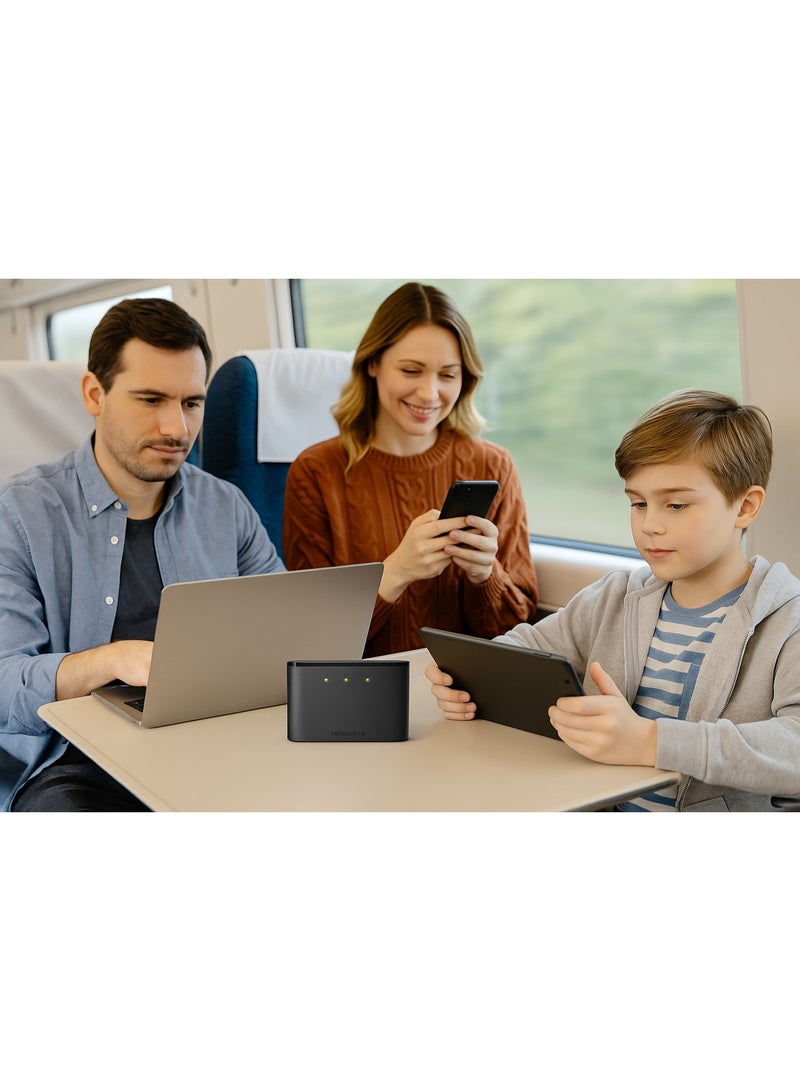 MT110 Portable Wi-Fi Router - 4G LTE Speeds - Up to 150 Mbps - 2200 mAh Battery - Supports up to 10 devices - SIM Card - Portable Design - 10 Hours Operating Time - USB Charging - Black. - Image 3