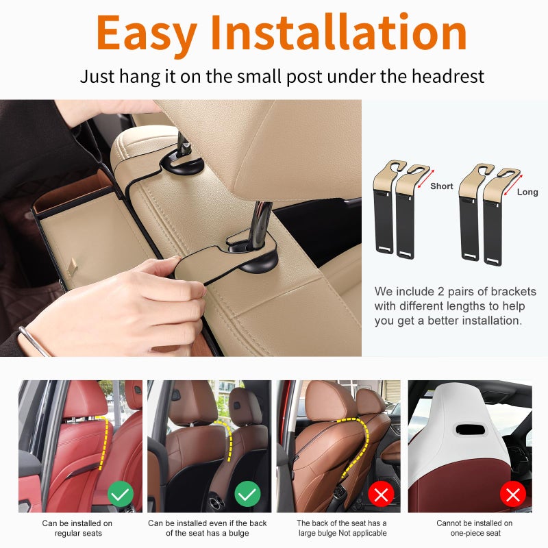Sancaral Car Rear Backseat Extra Multifunctional Drink Cup Holder Organizers With Tissue Storage Box Organizer & Hooks For Car Seat Back.Beige - Image 5