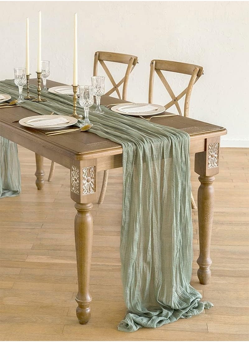 Generic Cheesecloth Table Runner 35 x 118 Inch Gauze Tablecloth Boho Wedding Decor 10 Ft Rustic Wedding Decorations Vintage Table Centerpieces for Wedding Reception Bridal Shower Birthday (1 Pack, grass green)  - Image 1