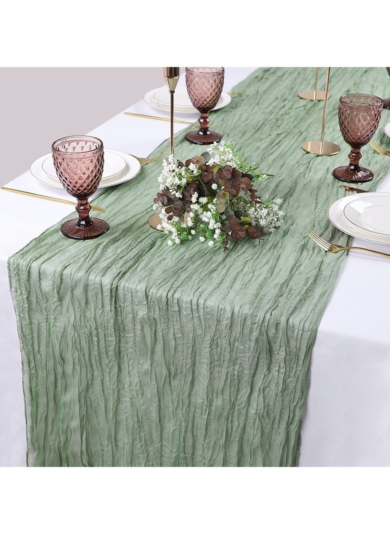 Generic Cheesecloth Table Runner 35 x 118 Inch Gauze Tablecloth Boho Wedding Decor 10 Ft Rustic Wedding Decorations Vintage Table Centerpieces for Wedding Reception Bridal Shower Birthday (1 Pack, grass green)  - Image 2
