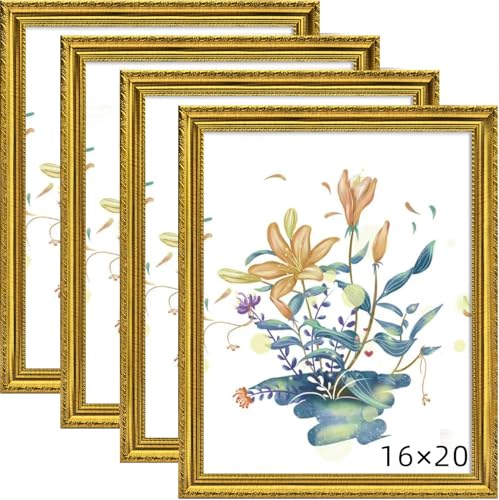 BESCRCL 16x20 Picture Frame Gold, Frames for Wall Display, Rustic Vintage Photo Frame with Shatterproof Crystal Acrylic, 4 Pack - Image 1