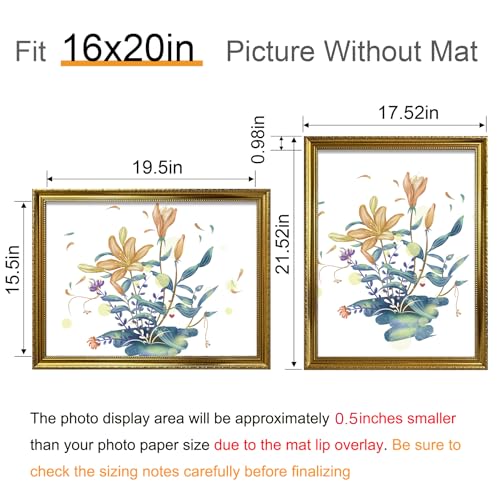 BESCRCL 16x20 Picture Frame Gold, Frames for Wall Display, Rustic Vintage Photo Frame with Shatterproof Crystal Acrylic, 4 Pack - Image 2