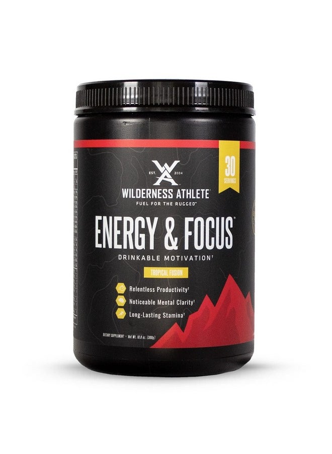 Wilderness Athlete Energy & Focus | Energy Booster For Women & Men Energy Drink Mix With Natural Caffeine Lowcarb, Zero Sugar Energy Drink Powder 30 Serving Energy Drink Tub (Tropical Fusion)  - Image 1