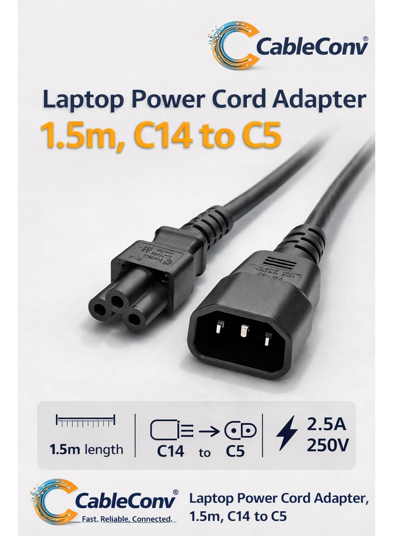 CABLE CONV Laptop Power Cord Adapter 1.5m C14 to C5 – 2.5A 250V AC Power Cable for Laptop Power Supply 1.5m, Monitor & UPS - Image 1