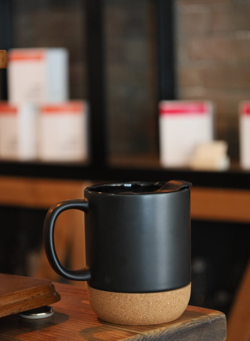 Giftmate 320ml Coffee Mug with Lid Ceramic Reusable Cup for Hot Cold Drinks Mugs for Home Office Cermic Mug with Cork Base - Image 4