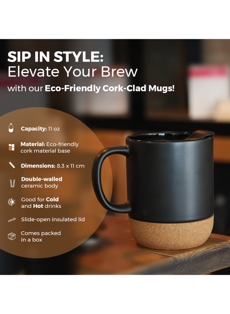 Giftmate 320ml Coffee Mug with Lid Ceramic Reusable Cup for Hot Cold Drinks Mugs for Home Office Cermic Mug with Cork Base - Image 2