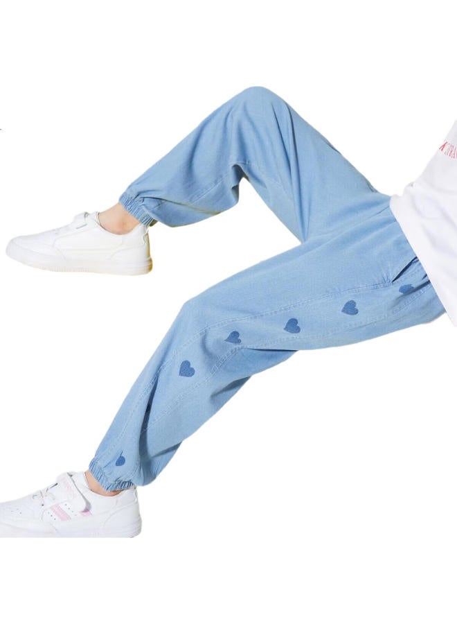 Ask Junior Girls' Pants, Summer 2025, For Older Children, Long Trousers, Fashionable Printed Soft Children'S Jeans, Blue, Size 160 - Image 2